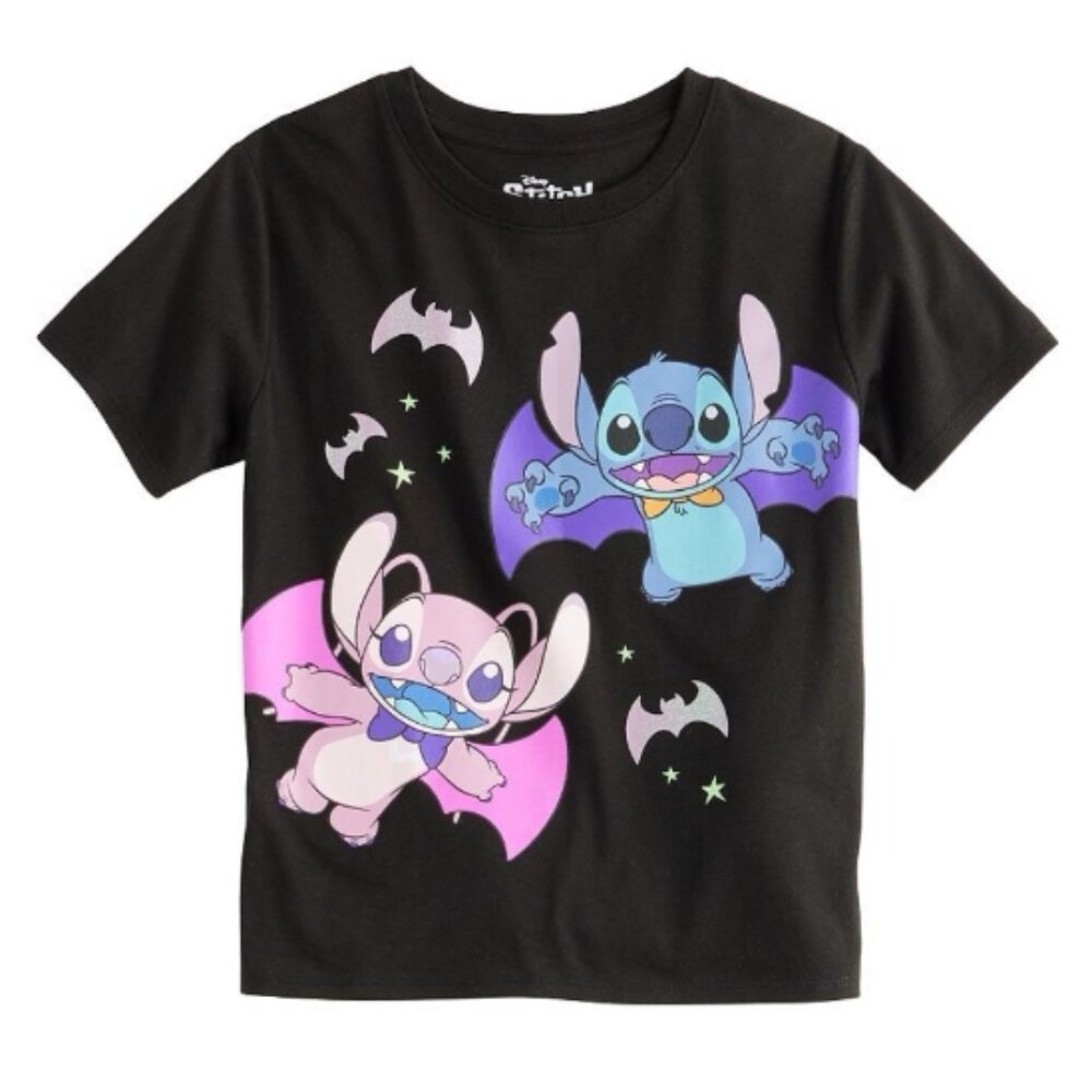 NEW Disney Lilo And Stitch Black T Shirt Kids L 10/12 Halloween Glow In The Dark